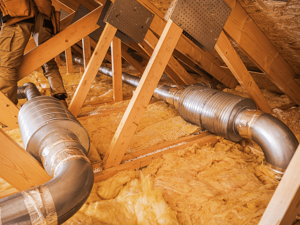 Residential HVAC ductwork installation and air distribution system in an attic space in Powhatan, VA